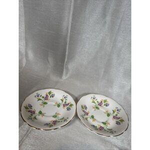 Royal Stuart Saucer Set Floral Design Gold Trim‎ Bone China England Set of 2